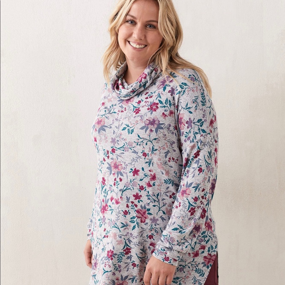 Penningtons Printed Knit Top With Cowl Neck (3X)